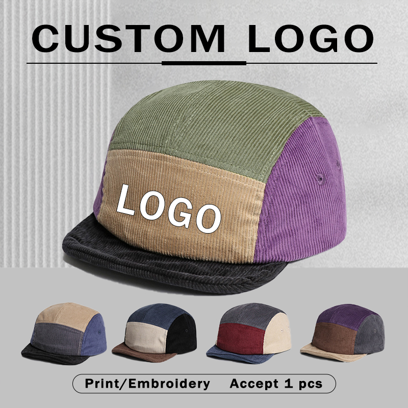 Corduroy Cap 5 Panel - Retro-Baseballkappen aus Cord mit kurzer Krempe,