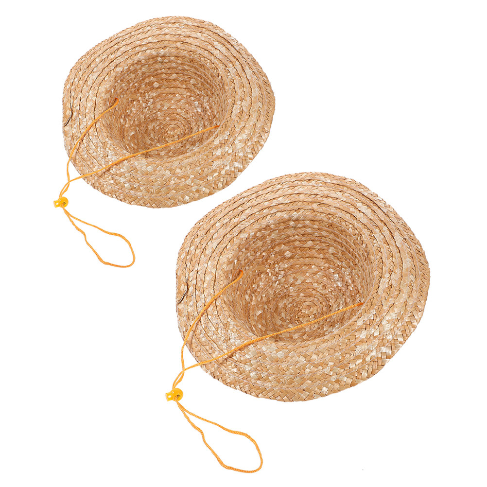 Sun Hat Wide Brim - 2 Stück Kinder-Strohhut in Naturfarbe mit