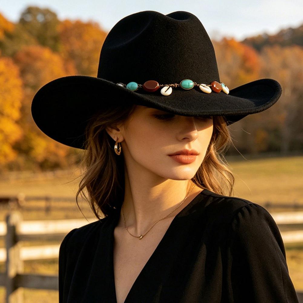 Fedora Hat Wool - Wollfilz-Fedora, Unisex Western-Cowboyhut, Retro-Cowgirlhut mit breiter